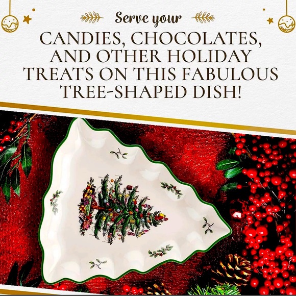 Spode  Dish Spode Christmas Tree Collection Tree Shaped Dish, 10-Inch - Picture 2 of 3